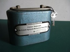 Tirelire ancienne - Coffre fort - Métal - Haffner - Crédit Mutuel - Avec clé