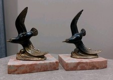 Ancienne paire de mouettes oiseaux art déco PATINE BRONZE socle pierre