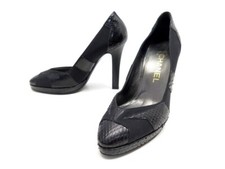 NEUF CHAUSSURES CHANEL ESCARPINS G26126 36 PYTHON ET TOILE NOIR NEW SHOES 1650€