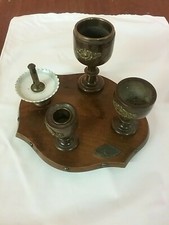 ancien pot à tabac  en bois avec pott tabac cendrier pot cigare coupe cigarettes