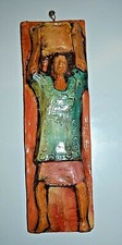 ANCIEN TABLEAU PEINTURE ART AFRICAIN SUR PANNEAU PLATRE PAS TOILE