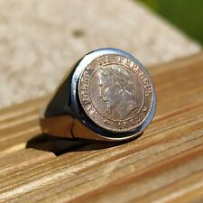 Bague Chevalière Véritable Pièce 1 Centime Napoléon III Fait à la Main