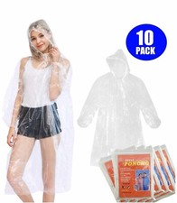 Emergency Hooded Poncho Rain Coat Disposable Protect Gown Waterproof Wear10 Pack