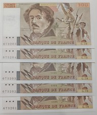 5 billets 100 francs Delacroix NEUF 1984  G79  consecutif tres belle qualité UNC