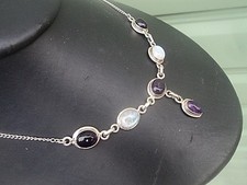 Collier En Argent Sterling Attrayant + Améthyste Et Pierre De Lune Années 2000