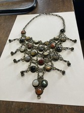 COLLIER BERBÈRE PLASTRON TOUR DE COU MÉTAL ARGENTE PIERRE ANCIEN BIJOU JEWEL