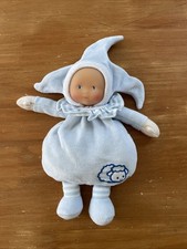 DOUDOU SEMI PLAT POUPEE COROLLE GRELOT BLANC Rayé BLEU MOUTON