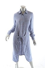 ROSETTA GETTY Light Blue Tweed Linen Blend Button Down Shirt  Apron Detail  Sz 4