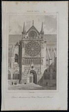 1845 - Vue du portail méridional de Notre-Dame de Paris - Gravure ancienne