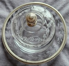 Beurrier ou bol à caviar en cristal gravé & frise de perles en argent massif