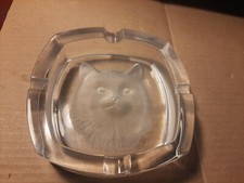 CENDRIER EN CRISTAL TETE DE CHAT SEVRES FRANCE EN VERRE DEPOLI 1950 