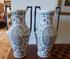 Paire de grands vases anciens Gien modèle Cachemire