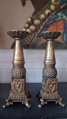 Lot bougeoirs dorés - bougeoirs,