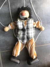 Marionnette à ficelles ancienne clown en bois 38 cm