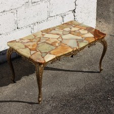 Table basse vintage en marbre et laiton onyx - table cocktail - style baroque - années 60