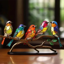 1pc Oiseaux en verre teinté coloré sur une branche, attrape-soleil, ornement