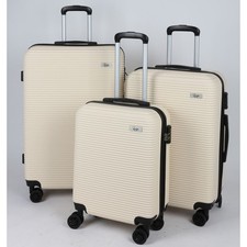 3er Set Valise Crème Serrure À Rigide Voyager Chariot Bagages à Main Rouleaux