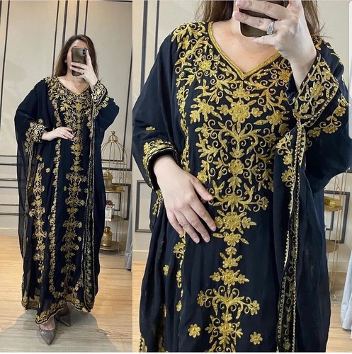 Robe caftan noire georgette - robe,