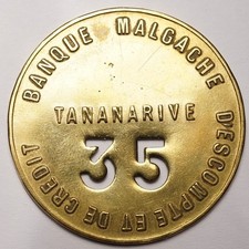 MADAGASCAR : TRES RARE JETON BANQUE MALGACHE D'ESCOMPTE & DE CREDIT - TANANARIVE