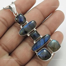 Labradorite Pierre Véritable 925 Argent Sterling Noël Cadeau Inukshuk Pendentif