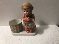 Hummel STYLE Porcelain Bisque FIGURINE GIRL BASKET APPLES 1980 WA Votive Holder