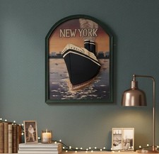 Tableau Paquebot New York Relief 3D | Décoration Murale Nautique Bois Sculpté |