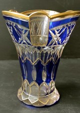 VASE CRISTAL DOUBLE TAILLE OVERLAY  BLEU COLBALT ET DORE ST LOUIS BACCARAT