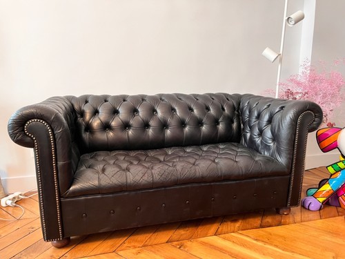 Canapé cuir noir 1950 - 1950, pamono