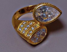 Toi et moi bague plaqué or zirconium bijou gold plated ring cadeau Noel taille55