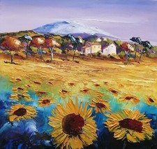 Grand tableau original contemporain 50x50 soleils provençaux