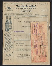 PERPIGNAN (66) VINS du GRILLON "Pierre GRILL" Facture + Congé en 1946