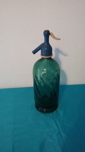Ancien siphon verre - verre, bleu