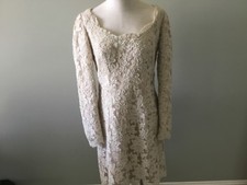Sequin Lace Lined Dress Bride Bridesmaid Mother Cream Long Sleeve Floral Tailor