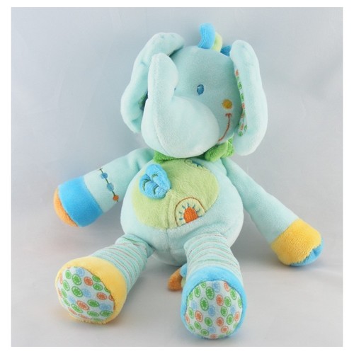 Doudou éléphant bleu vert