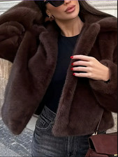 Veste femme en fausse fourrure marron – Chaude, douce et élégante – Taille S