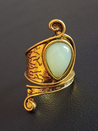 Bague ajustable dorée vert - bague,