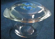 PLAT à FOUR COUVERT & SALADIER (BOL) verre trempé SOLIDEX Glass vintage France