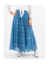 Jupe Longue Bohème à Volants en Voile, Taille Smockée, Bleu Ciel, Style Boho Max