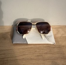 CAZAL Ancienne Paire De Lunettes De Soleil Femme Vintage Blanc Doré + Étui
