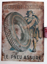 Plaque Litho Super India Le Pneu Assuré 67x47Cm Automobilia Dunlop 1920
