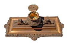 Encrier bronze sculpture lions assis d'époque 19ème encrier bureau