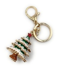 Porte-Clés Sapin De Noël Avec Cristaux Vert Métal Charm