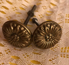 Pair French Sunflower Brass Drawer Pulls Knobs France Provence Round 1¼ Vintage