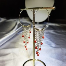 boucles d'oreilles créoles doré à l'or jaune 14k en perles Miyuki couleur rubis