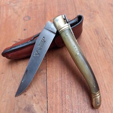 Joli Couteau LAGUIOLE EN AUBRAC Manche en Corne avec Étui en Cuir 