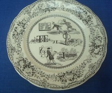 V67 Lot 2 Assiette Dessert Parlante Rebus CHOISY XIXe Hautin & Boulenger N°4 & 5