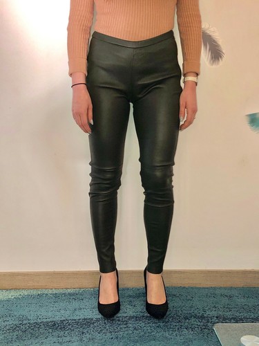 Luxe legging cuir agneau kaki - agneau,