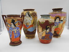 LOT : SUPERBE COLLECTION DE 4 VASES EN PORCELAINE / CÉRAMIQUE DE SATSUMA JAPON