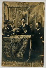 RPPC - CHEERS ! Original Antique Found Photo 1910s Belle Epoque Men Drinkin Wine