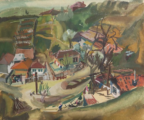 Vintage gouache painting